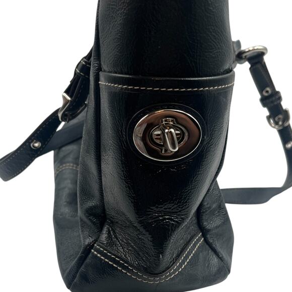 Coach Pleated Gallery Buckled Strap Leather Tote Hand Shoulder Bag Blue - Picture 5 of 8